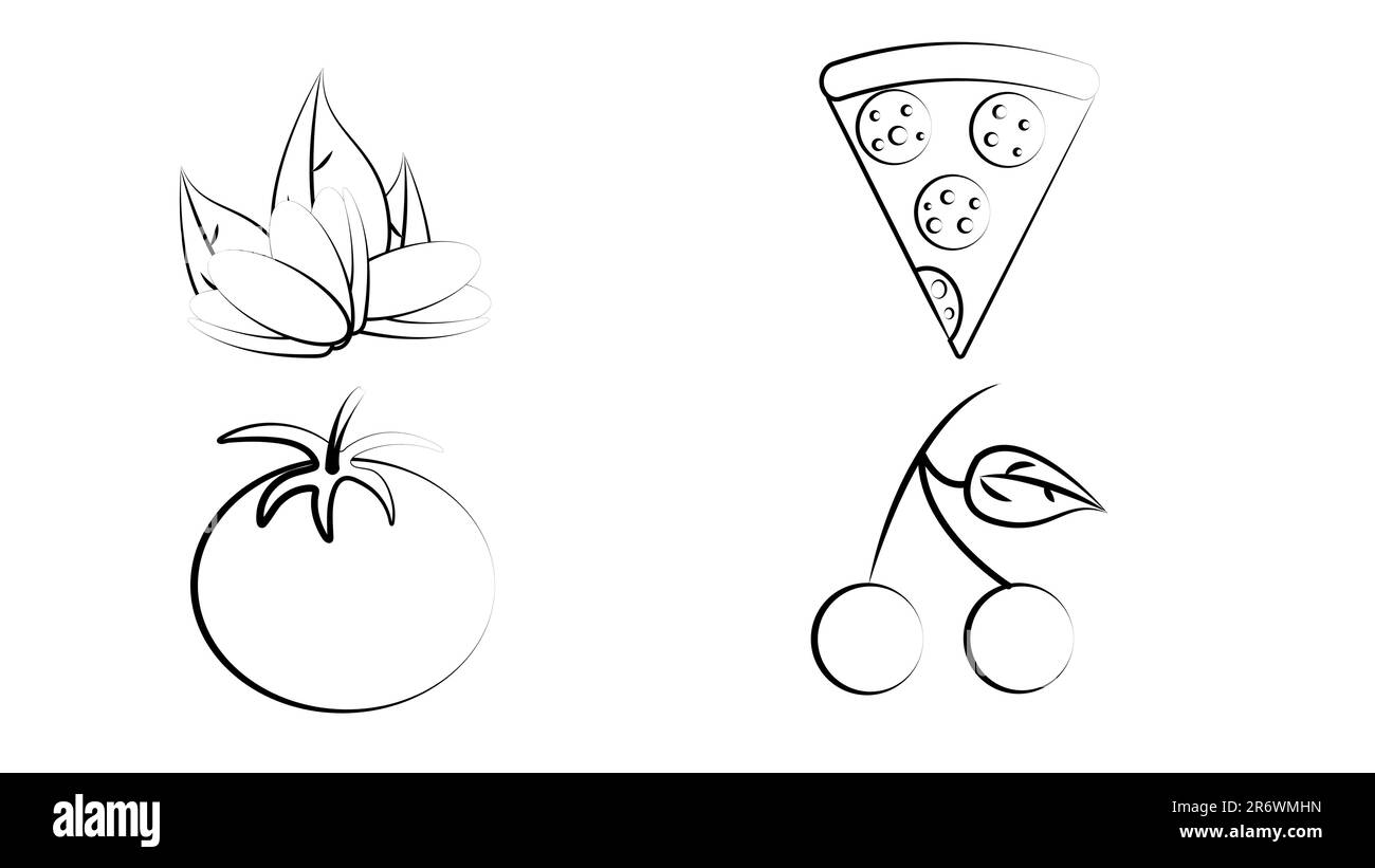 Logo-Set aus isoliertem Vektorstil in Aquarellfarben mit Obst, Gemüse, Fast Food und Getränken, Brot, Tagebuch und Milchprodukten. Farm und Orga Stock Vektor