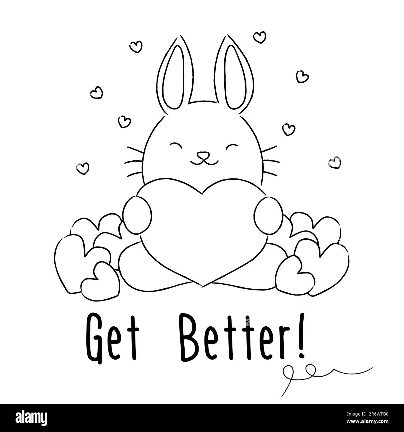Handgezeichneter Vektor Doodle handgezeichneter Vektor Doodle Hare umarmt das Herz und wünscht dir, dass es dir besser geht Stock Vektor