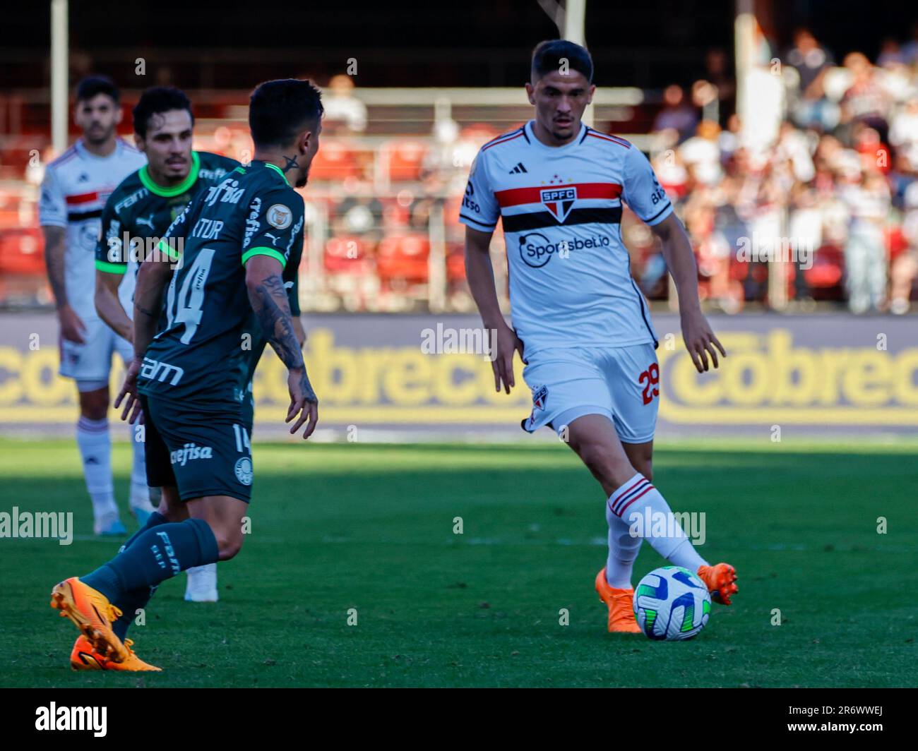 Spiel zwischen Sao Paulo und Palmeiras für die 10. Runde der brasilianischen Meisterschaft 2023 in Estadio Cicero Pompeu de Toledo, Morumbi, diesen Sonntagnachmittag, 11 Uhr. Adriana Spaca/SPP (Adriana Spaca/SPP) Kredit: SPP Sport Press Photo. Alamy Live News Stockfoto