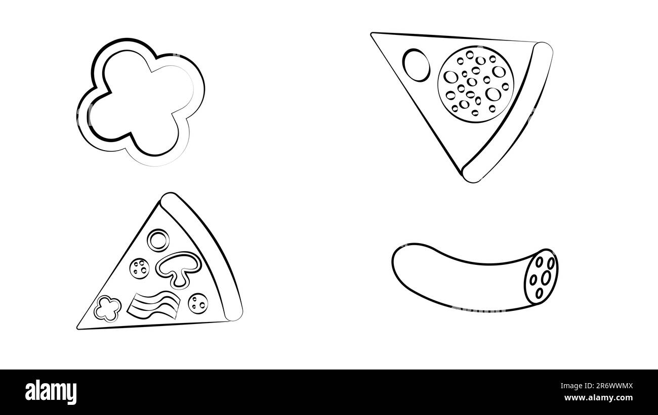 Pizzeria Oder Pizza Restaurant Icons Black & White Thin Line Set Big. Stock Vektor