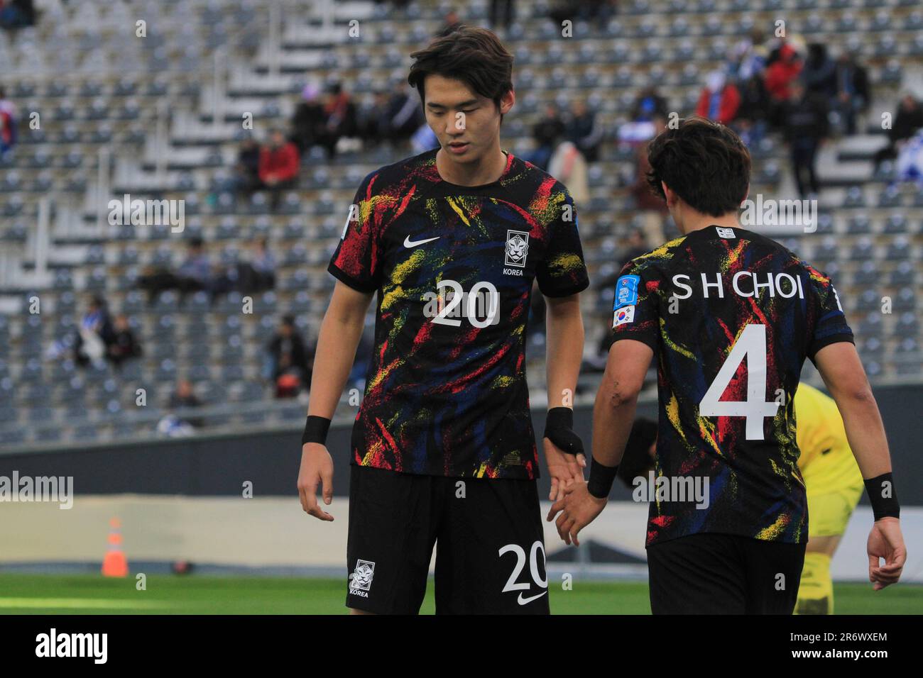 La Plata, Argentinien. 11. Juni 2023. Ciudad de La Plata Stadion Kim Ji-soo und Seok-Hyun Choi aus Südkorea, während des Spiels zwischen Israel und Südkorea um den dritten Platz bei der FIFA U-20 Fußball-Weltmeisterschaft Argentinien 2023, in Ciudad de La Plata Stadium Plata am Sonntag 11. 30761 $ (Pool Pelaez Burga/SPP) Guthaben: SPP Sport Press Photo. Alamy Live News Stockfoto