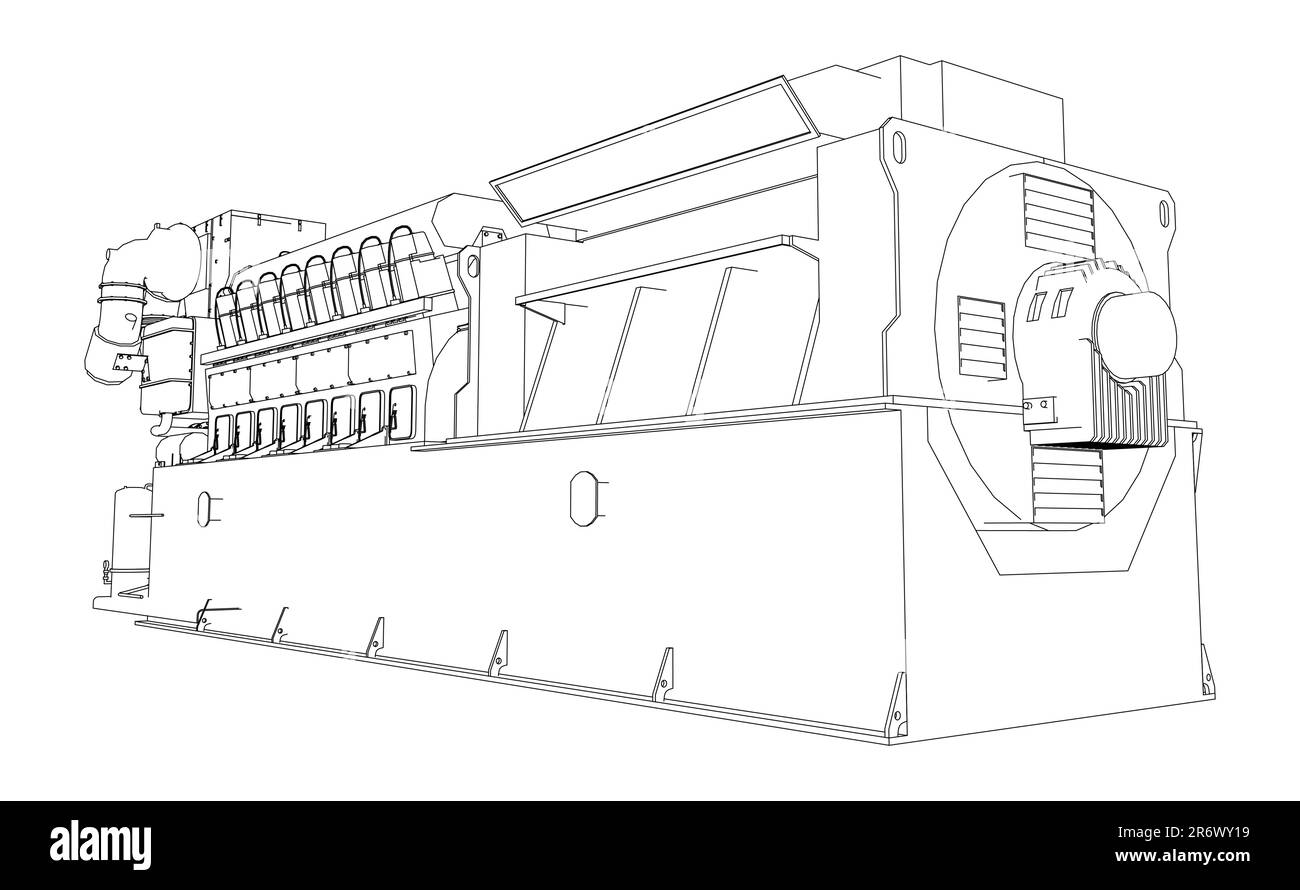 Industrieller Notstromgenerator bei einer Stromerzeugung. EPS10-Format. Drahtmodell Stock Vektor