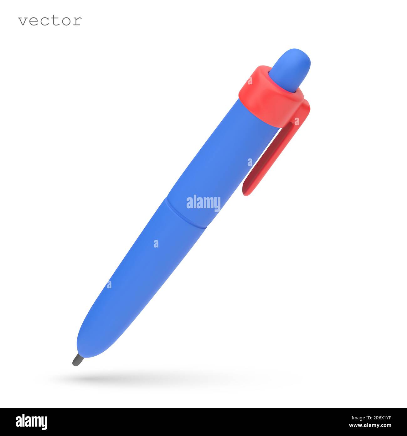 Symbol für den Kugelschreiber Vector 3D. Süßer Zeichentrickstift 3D. Realistischer, blauer kugelschreiber mit 3D-stift. Vektordarstellung isoliert auf weißem Hintergrund Stock Vektor