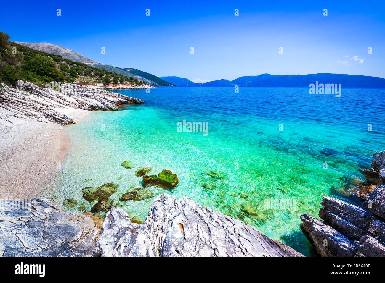 Kefalonia, Griechenland. Paralia NICI ist ein kleiner wilder, malerischer Strand auf der Insel Cephalonia, griechisch-Ionisches Archipel Stockfoto