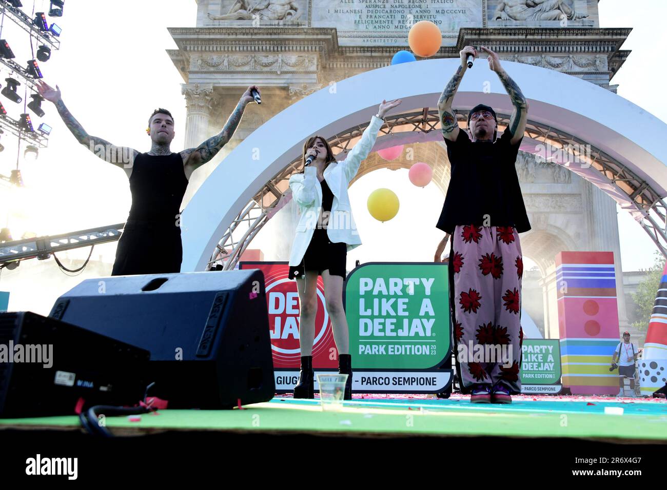 Mailand, Italien. 11. Juni 2023. Mailand, Party wie ein Deejay, Arcodella Pace. Auf dem Foto J AX, Fedez, Annalisa Credit: Independent Photo Agency/Alamy Live News Stockfoto