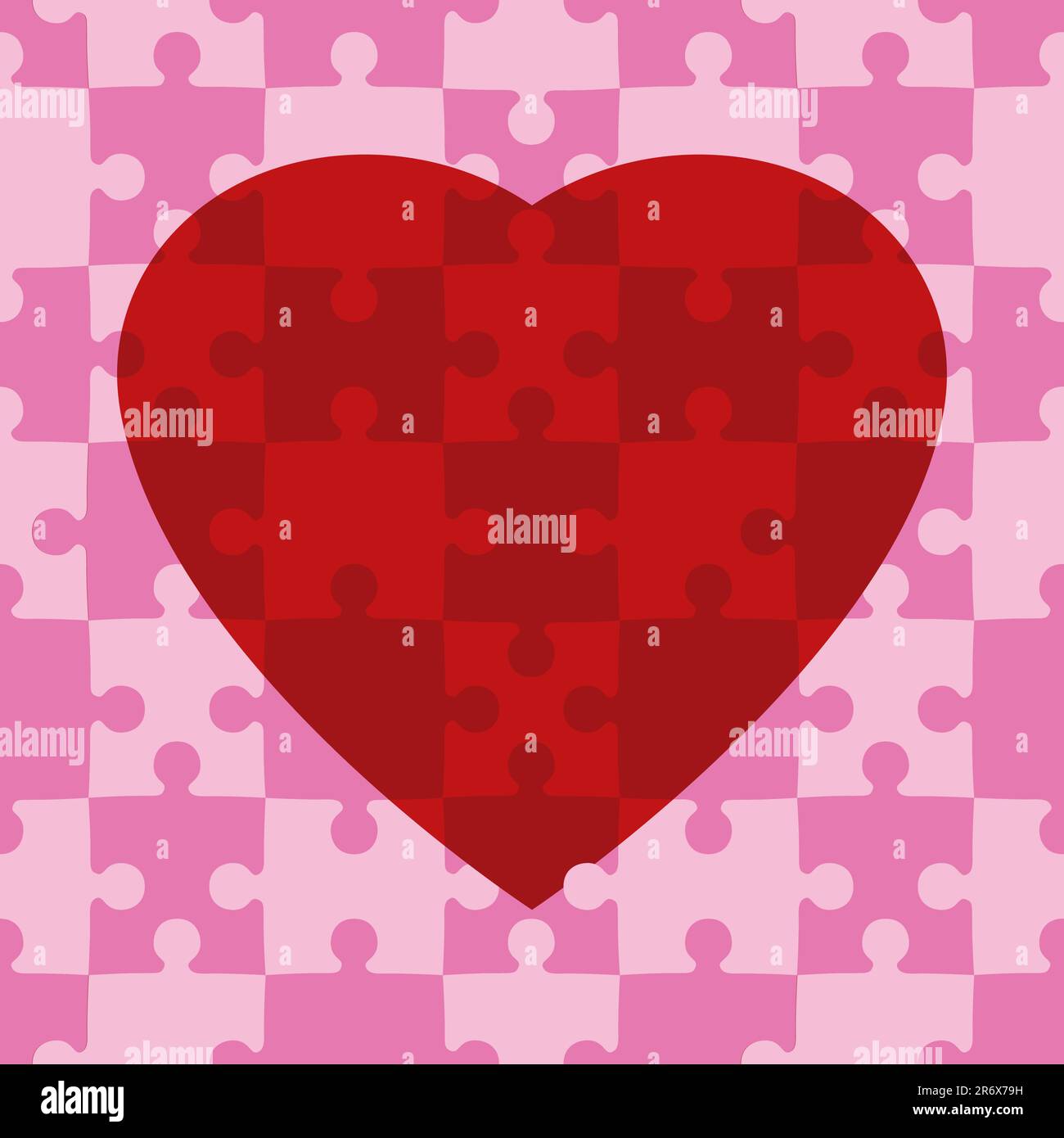 Bild eines roten Herzens mit rosafarbenen Puzzleteilen - sich wiederholende Tapete. Stock Vektor