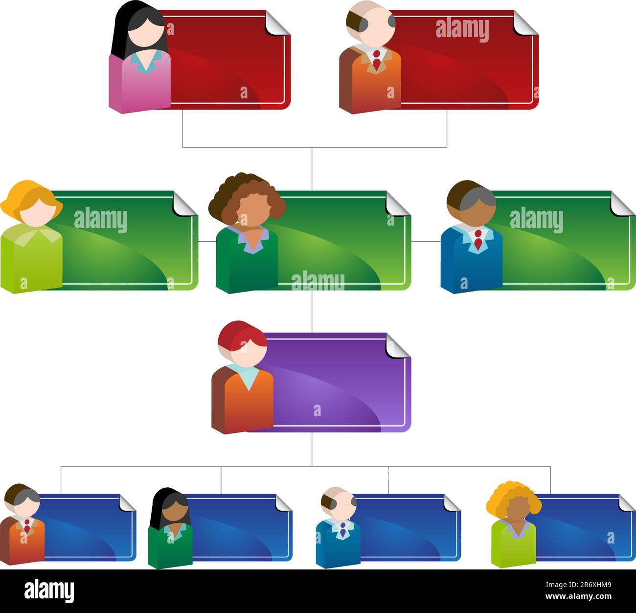 Ein 3D Organigramm basierend auf eine Vielfalt von seinen Mitarbeitern. Stock Vektor