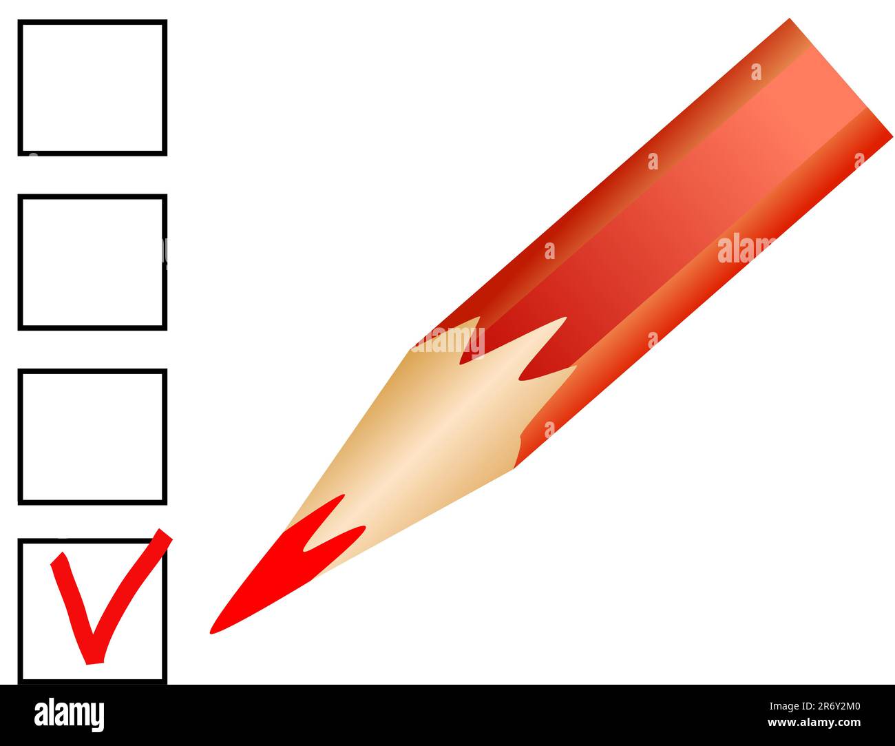 Bestätigung durch einen roten Bleistift auf dem weißen Formular Stock Vektor