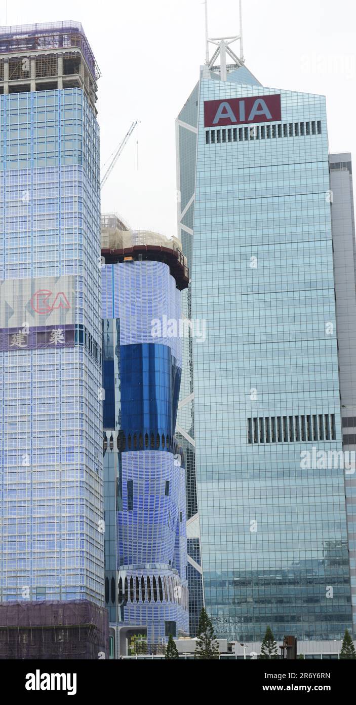 Neue Wolkenkratzer werden in Admiralty, Hongkong, gebaut. Stockfoto
