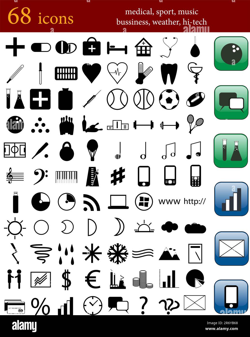 Gruppe verschiedener Symbole für das Web Stock Vektor