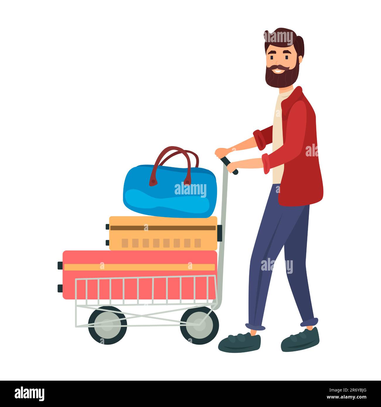 Symbol für Passagier mit flachem Gepäck. Farbiges Vektorelement aus Flughafensammlung. Kreativer Passagier mit Gepäcksymbol für Webdesign, Vorlagen und Stock Vektor