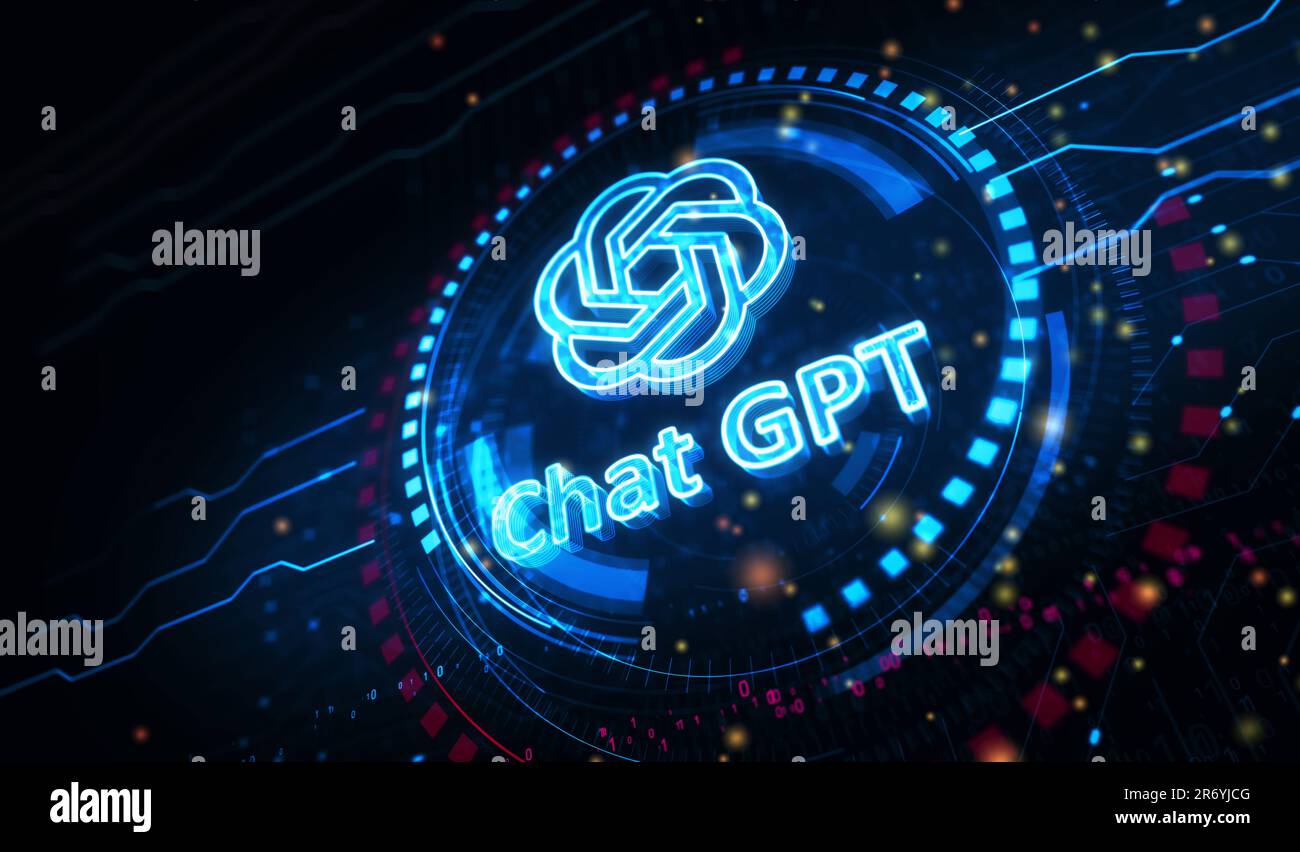Posen, Polen, 10. Juni 2023: ChatGPT Open ai Chat bot Golden Metal Shine Symbol Konzept. Spektakuläres Leuchten und Reflexionslicht Symbol abstraktes Objekt Stockfoto