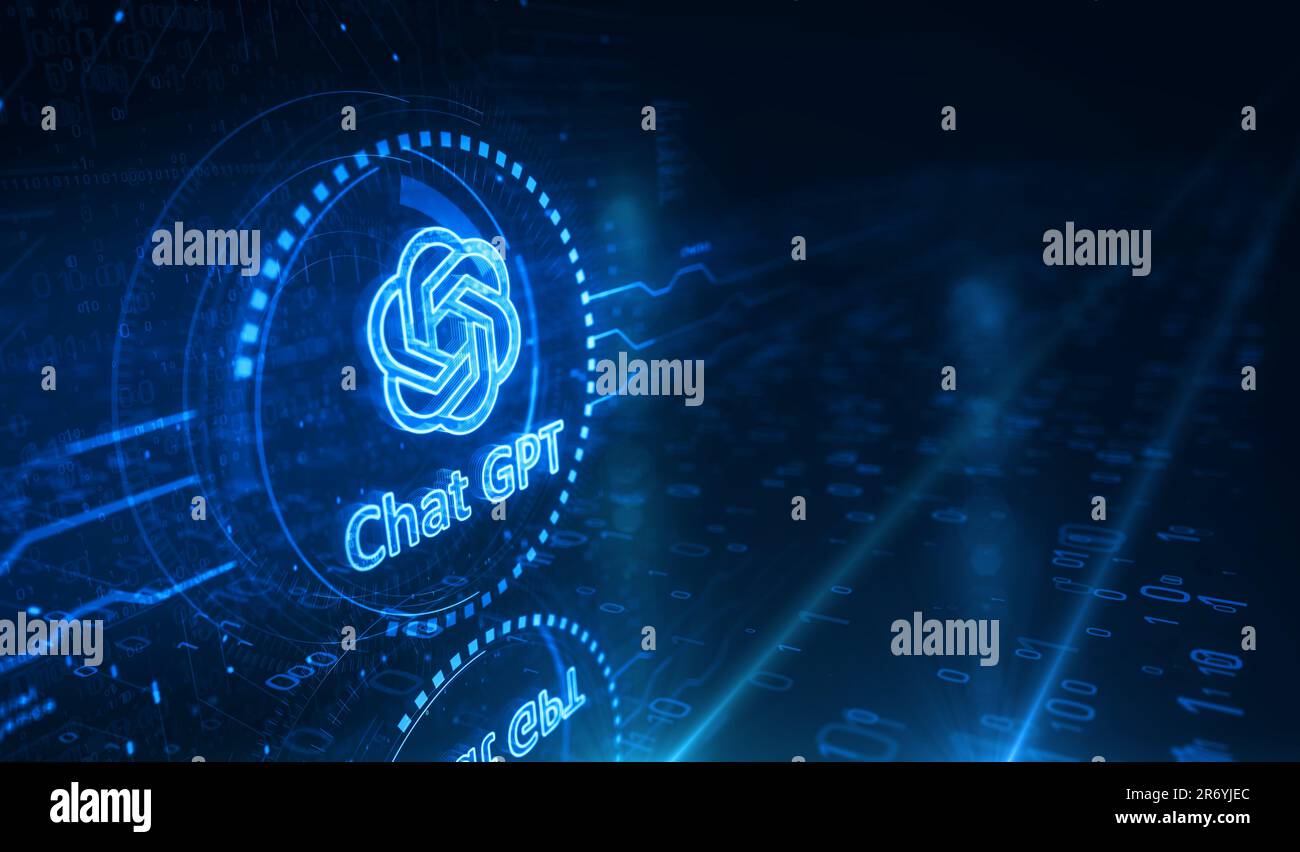 Posen, Polen, 10. Juni 2023: ChatGPT Open ai Chat bot Golden Metal Shine Symbol Konzept. Spektakuläres Leuchten und Reflexionslicht Symbol abstraktes Objekt Stockfoto