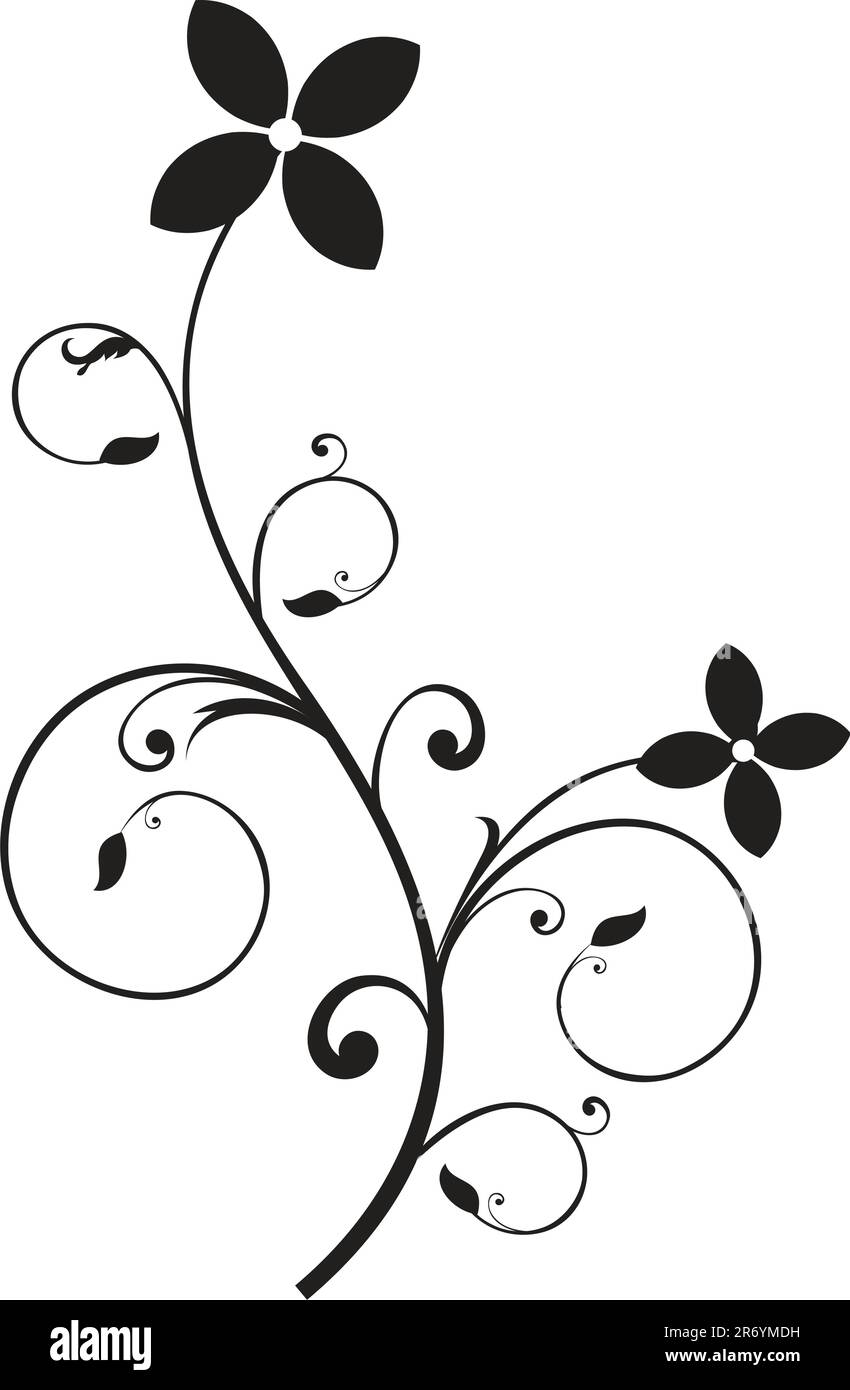 Abstraktes Blumenelement Schwarz-Weiß-Objektvektordarstellung Stock Vektor