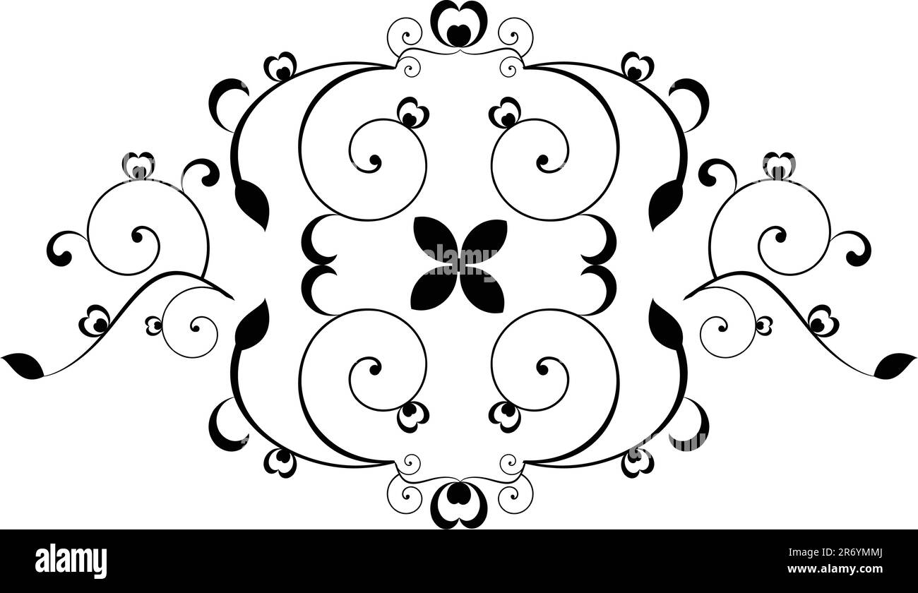 Abstraktes Blumenelement Schwarz-Weiß-Objektvektordarstellung Stock Vektor