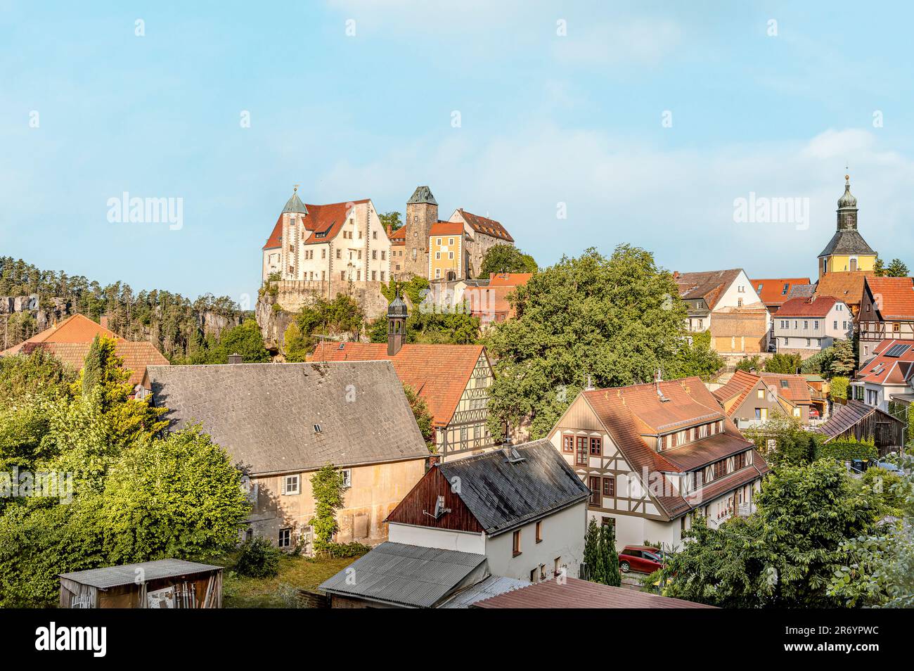 Dorf und Schloss Hohnstein im sächsischen Schweizer Raum, Sachsen, Deutschland Stockfoto