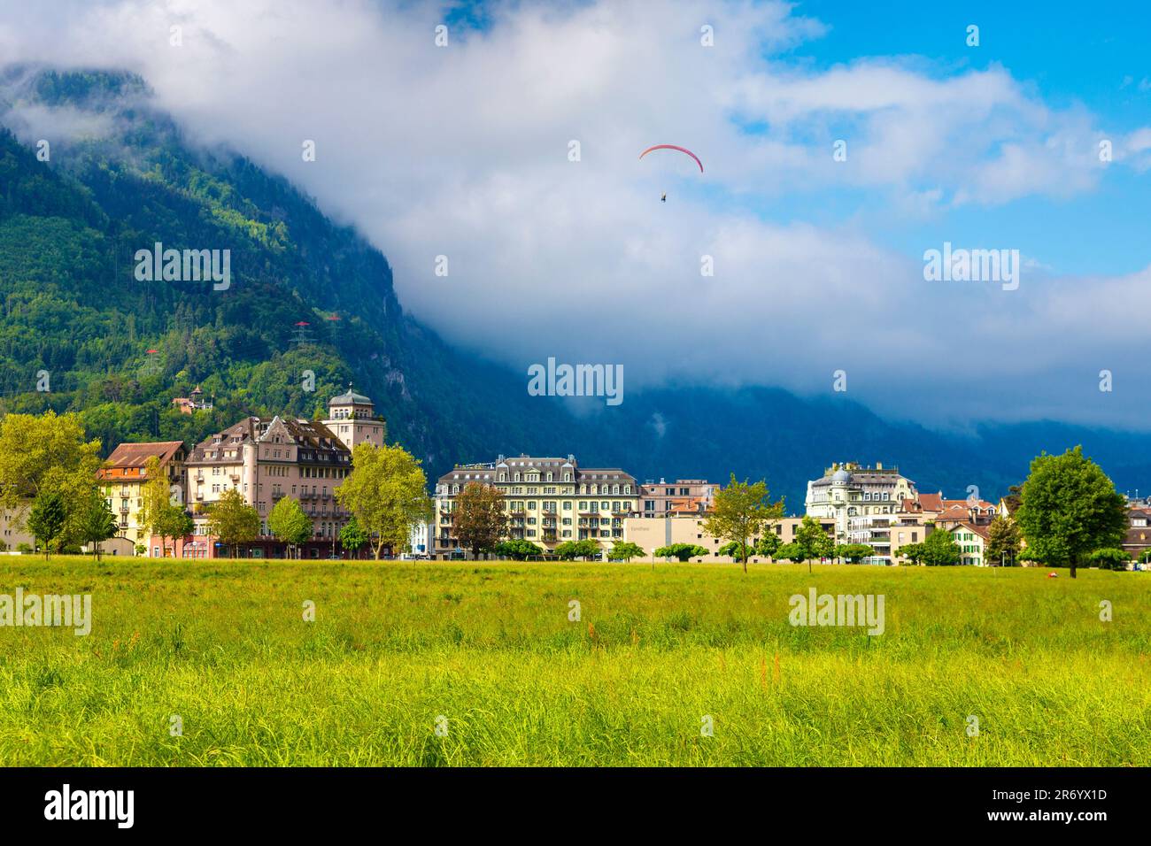 Malerischer Blick über Höhematte und Interlaken, Swizterland Stockfoto