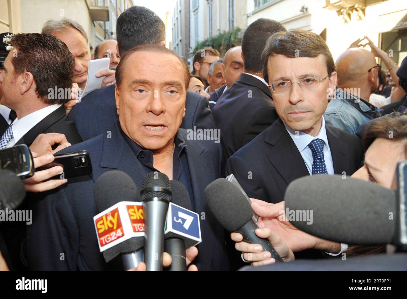 Monza, elezioni-Administrator 2012. Silvio Berlusconi chiude la campagna elettorale per il candidato PDL Andrea Mandelli Stockfoto