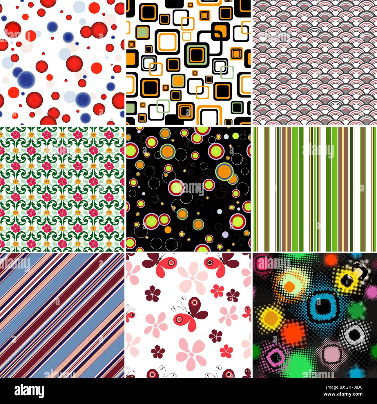 Collection – nahtlose Muster mit geometrischen und blumigen Farben (Vektor) Stock Vektor