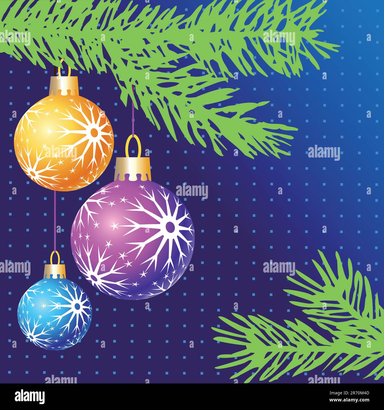 Weihnachtsbälle mit Tannen auf blauem Hintergrund und Platz für Ihren Text, Ihr Logo oder Ihr Design, laden Sie eine skalierbare Vektorgrafik herunter, inklusive EPS V8 und... Stock Vektor