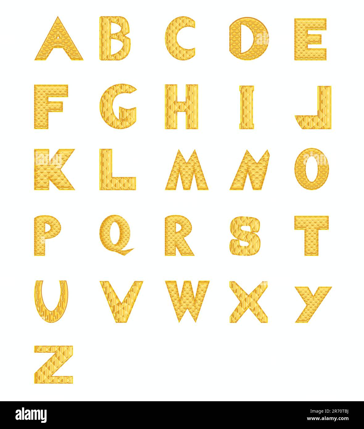 Das englische Alphabet aus goldenen Buchstaben Stock Vektor