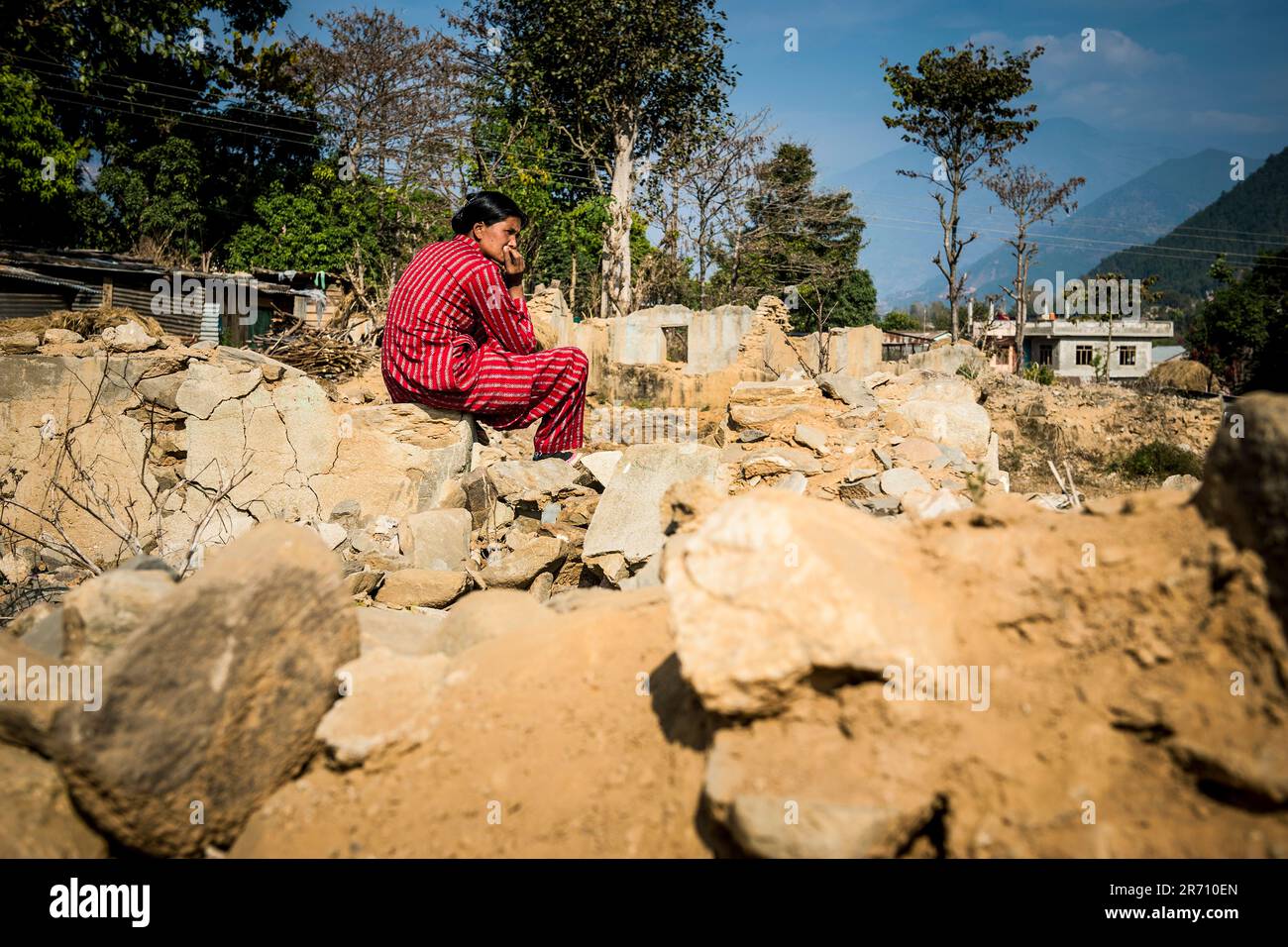 Nepal. Nuwakot Bezirk. Ein Jahr nach dem Erdbeben. Humanitäre Hilfe Stockfoto