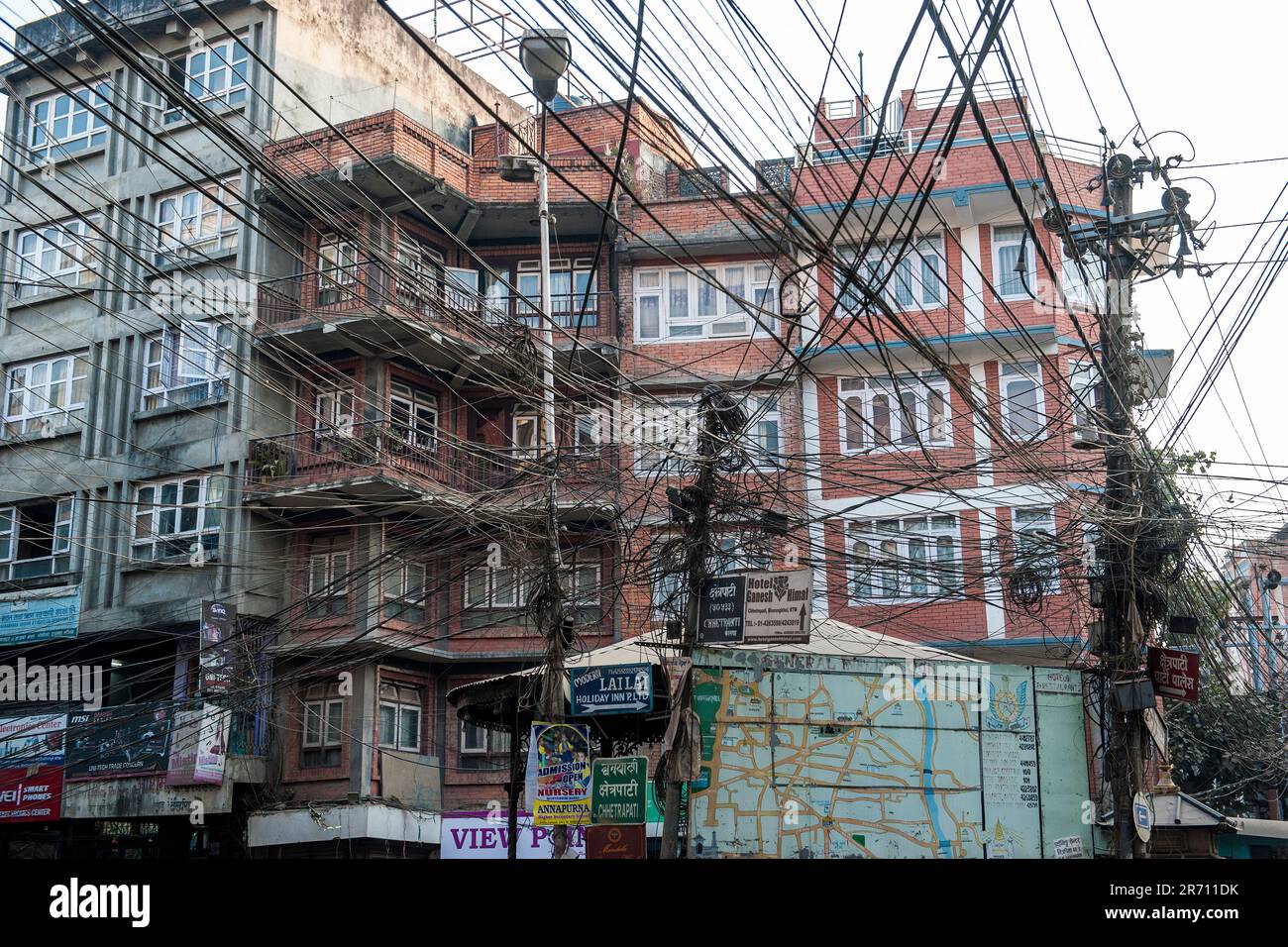 Nepal. Kathmandu. Elektrokabel Stockfoto
