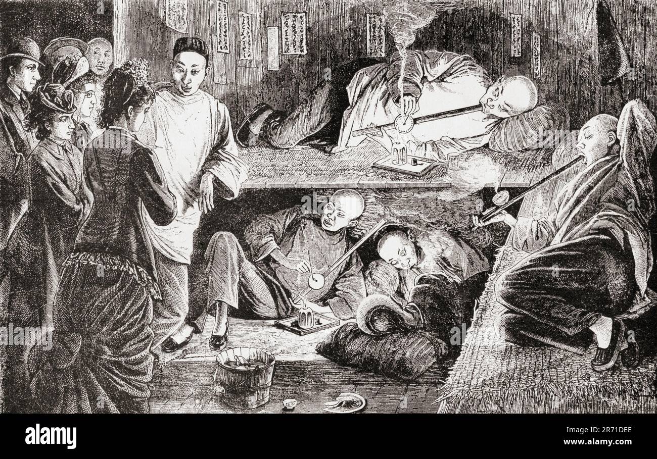 Ein chinesischer Opiumpalast oder eine Opiumhöhle, San Francisco, 19. Jahrhundert. From America Revisited: From the Bay of New York to the Gulf of Mexico, veröffentlicht 1886. Stockfoto