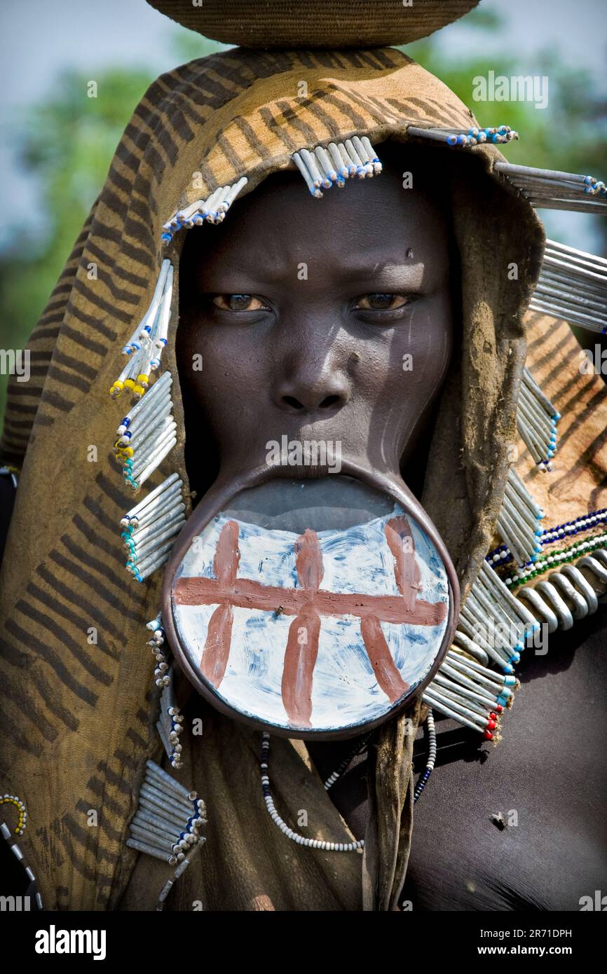 Mursi Stamm, Mago Nationalpark, Äthiopien Stockfoto