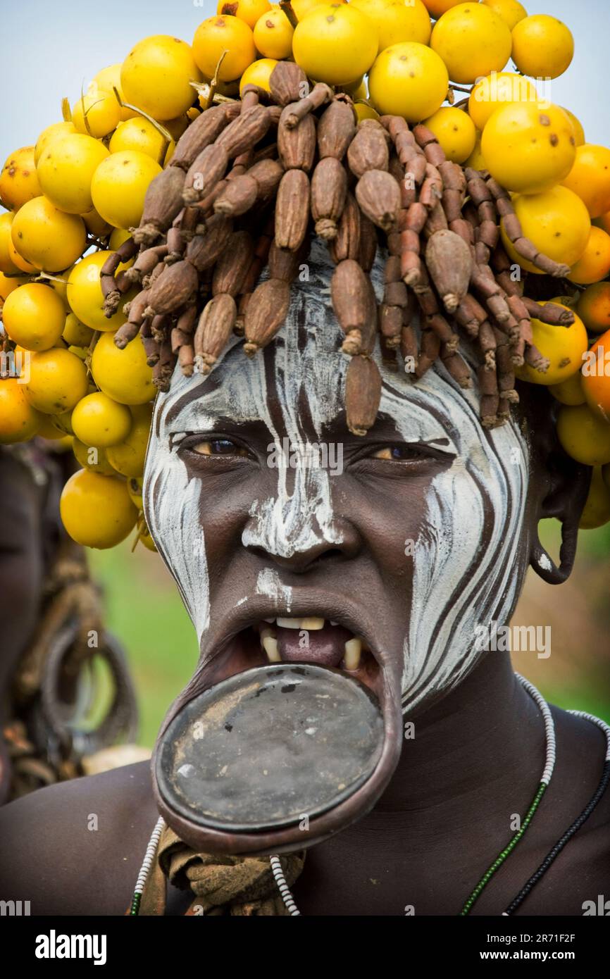 Mursi Stamm, Mago Nationalpark, Äthiopien Stockfoto