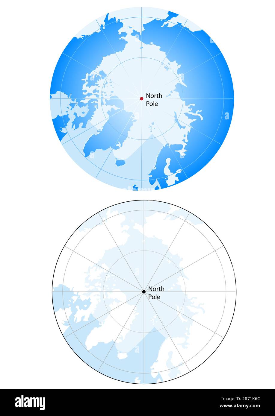 Vektordarstellung einer Kugel mit einem roten Punkt, der den Nordpol anzeigt. Stock Vektor