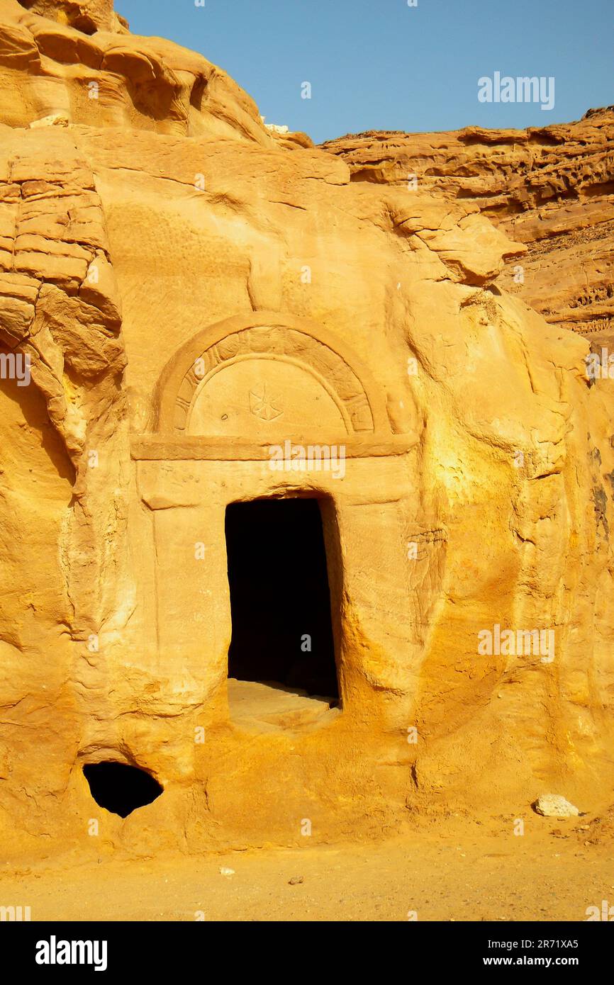 Archäologische Stätte. Mada'in Saleh. Arabische Wüste. Saudi-Arabien Stockfoto