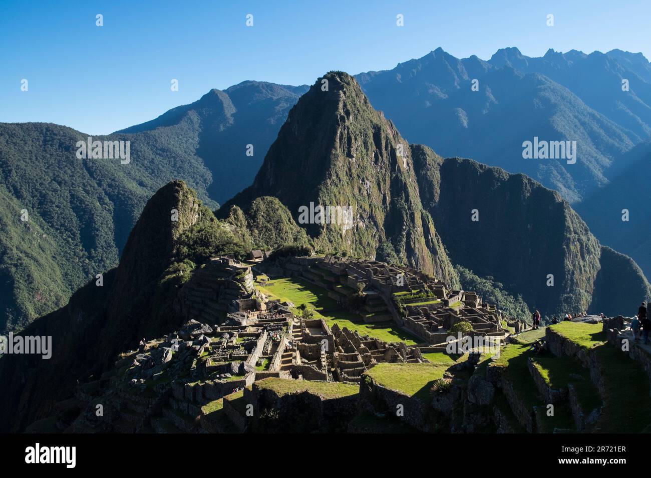 Peru. machu picchu. Ruinen der inka-Reichsstadt und berg huayna picchu im heiligen Tal Stockfoto