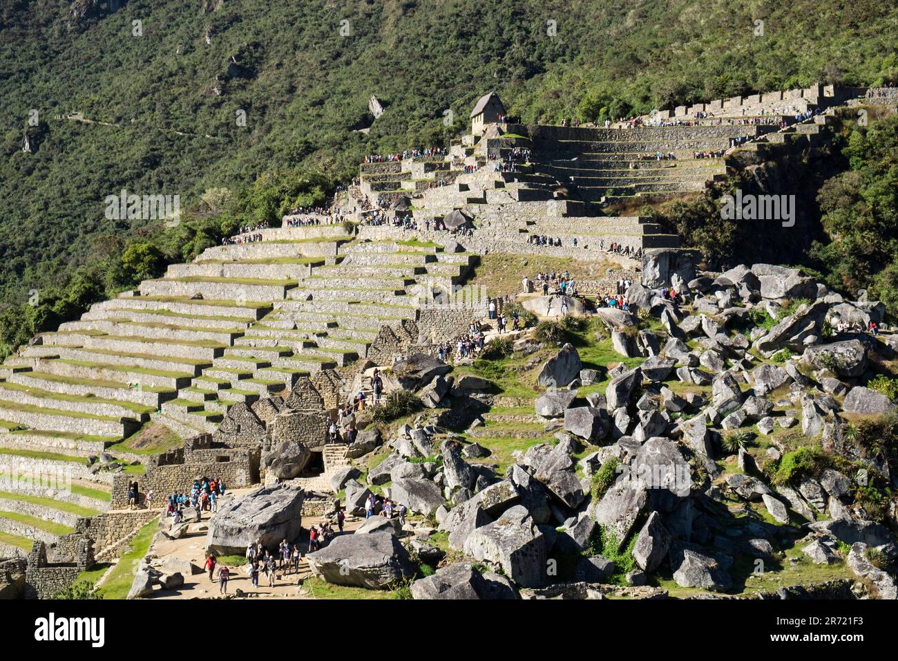 Peru. machu picchu. Ruinen der inka-Reichsstadt und berg huayna picchu im heiligen Tal Stockfoto