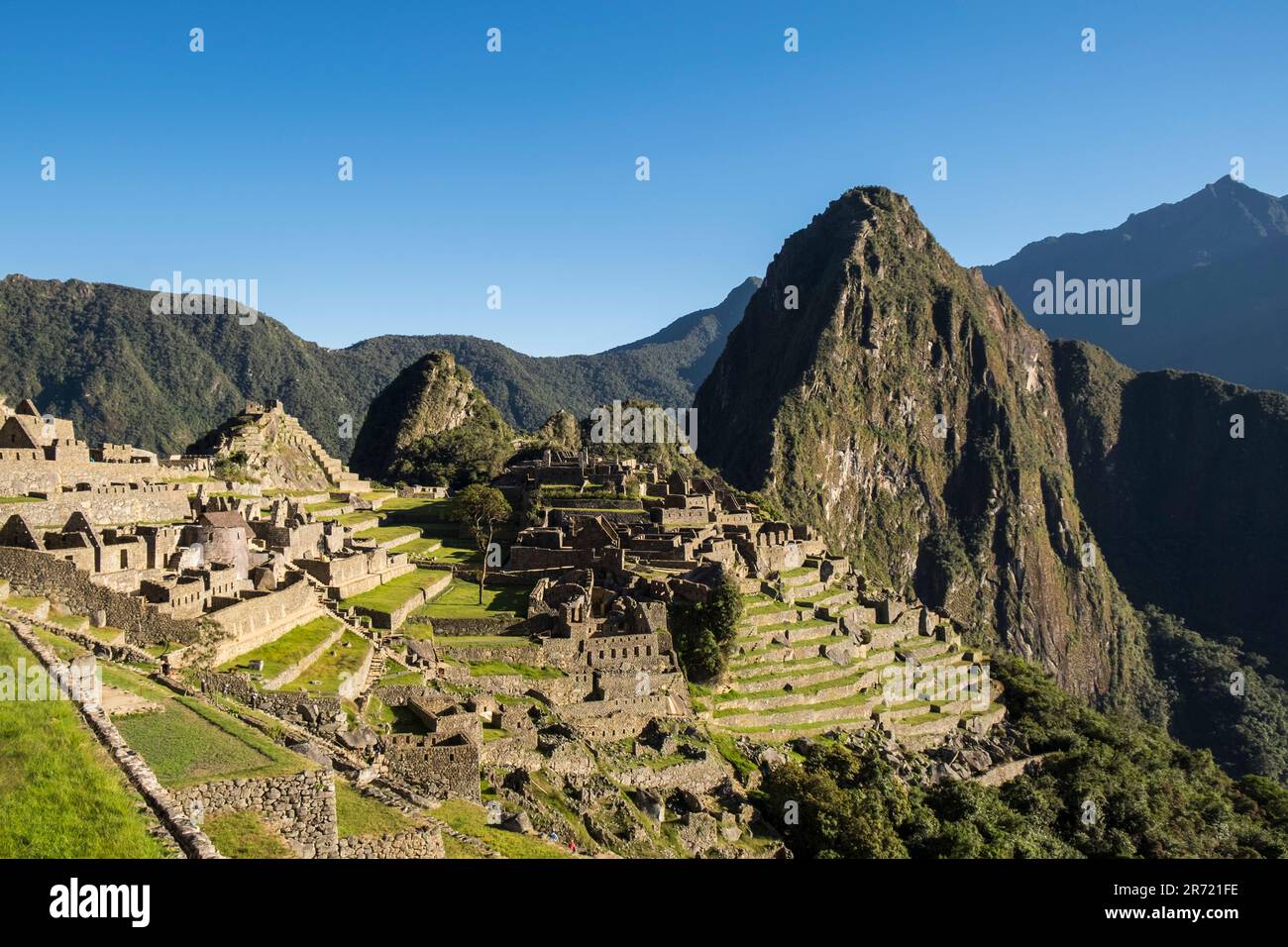 Peru. machu picchu. Ruinen der inka-Reichsstadt und berg huayna picchu im heiligen Tal Stockfoto
