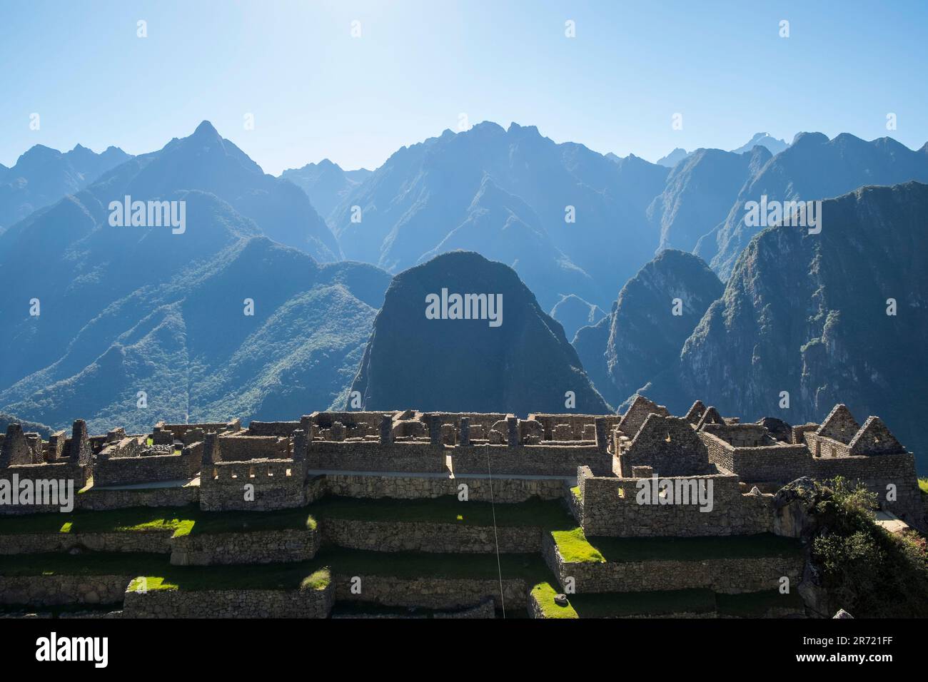 Peru. machu picchu. Ruinen der inka-Reichsstadt und berg huayna picchu im heiligen Tal Stockfoto