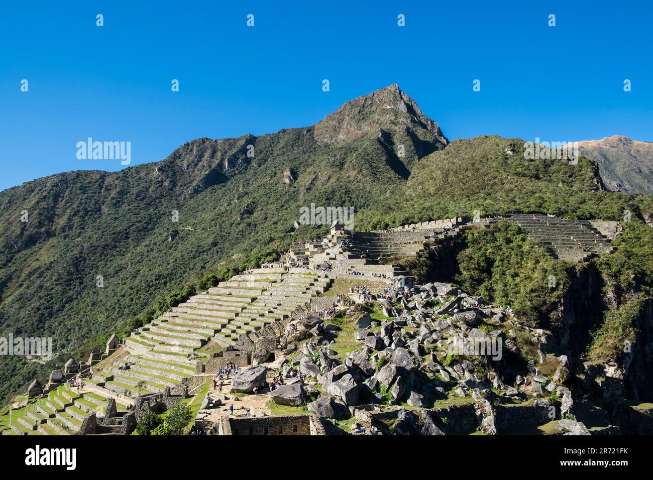 Peru. machu picchu. Ruinen der inka-Reichsstadt und berg huayna picchu im heiligen Tal Stockfoto