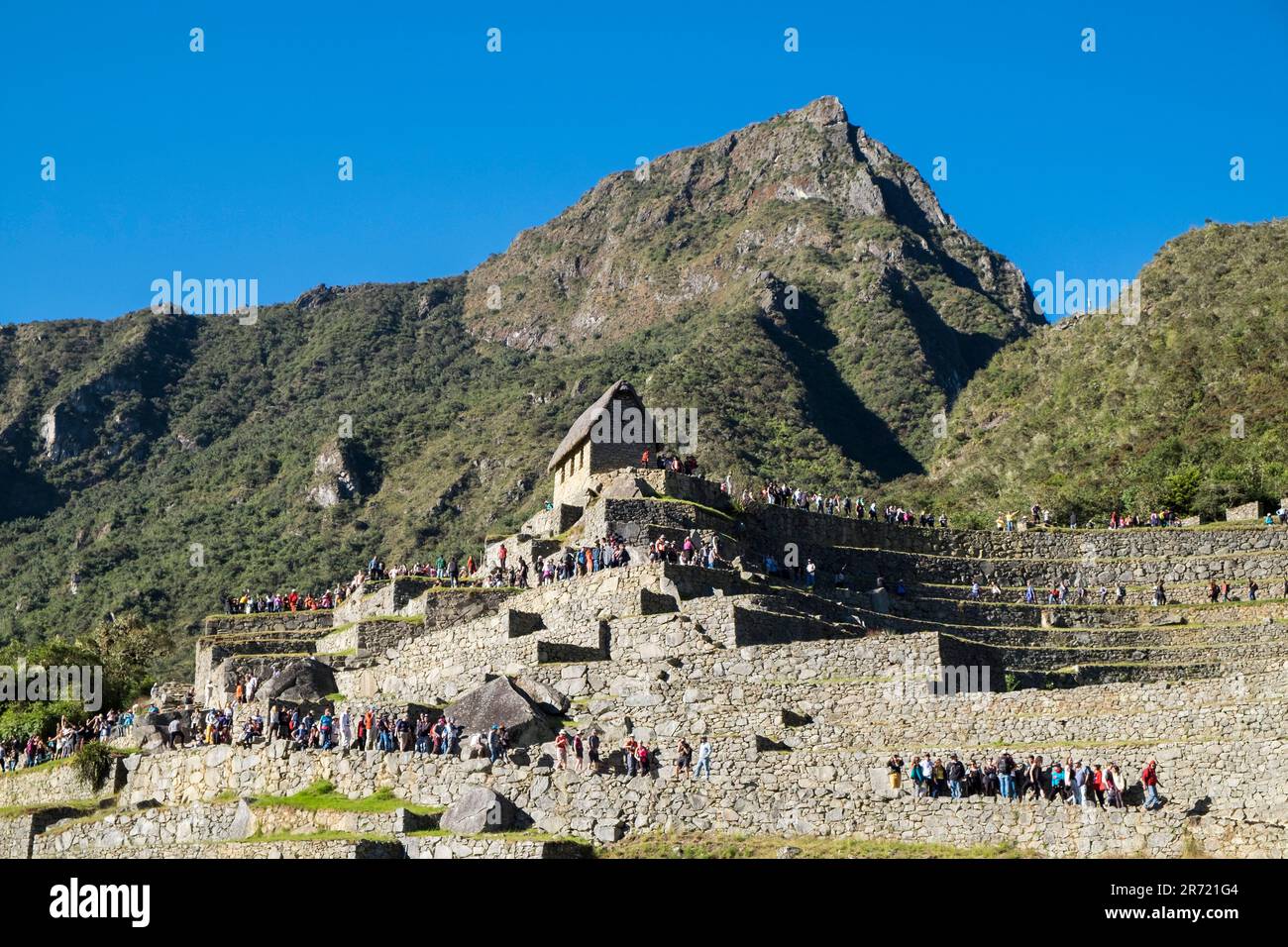 Peru. machu picchu. Ruinen der inka-Reichsstadt und berg huayna picchu im heiligen Tal Stockfoto