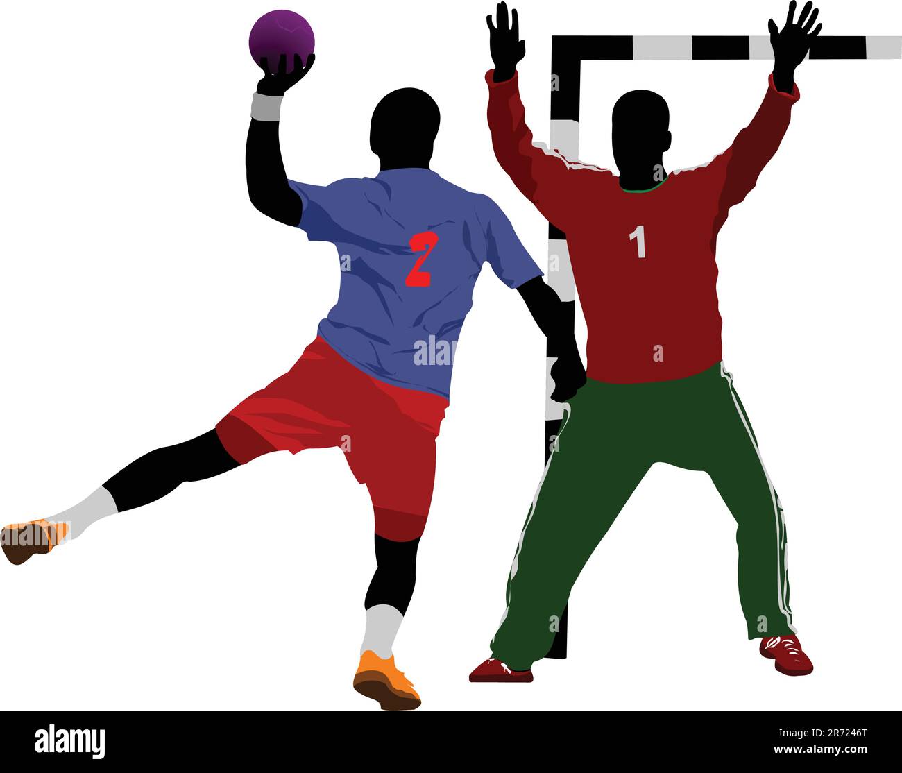 Handball Spieler Silhouette. Farbige Illustration Vektor Stock Vektor