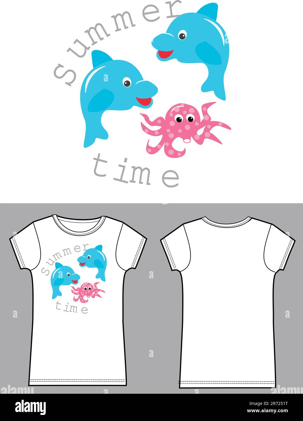 T-Shirt-Muster mit Delfinen und einem Oktopus Stock Vektor