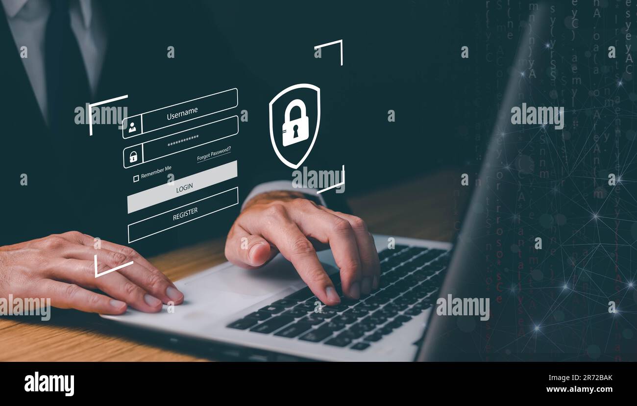 Benutzername und Passwort, die Idee der Cybersicherheit, des Datenschutzes und des sicheren Internetzugangs Stockfoto