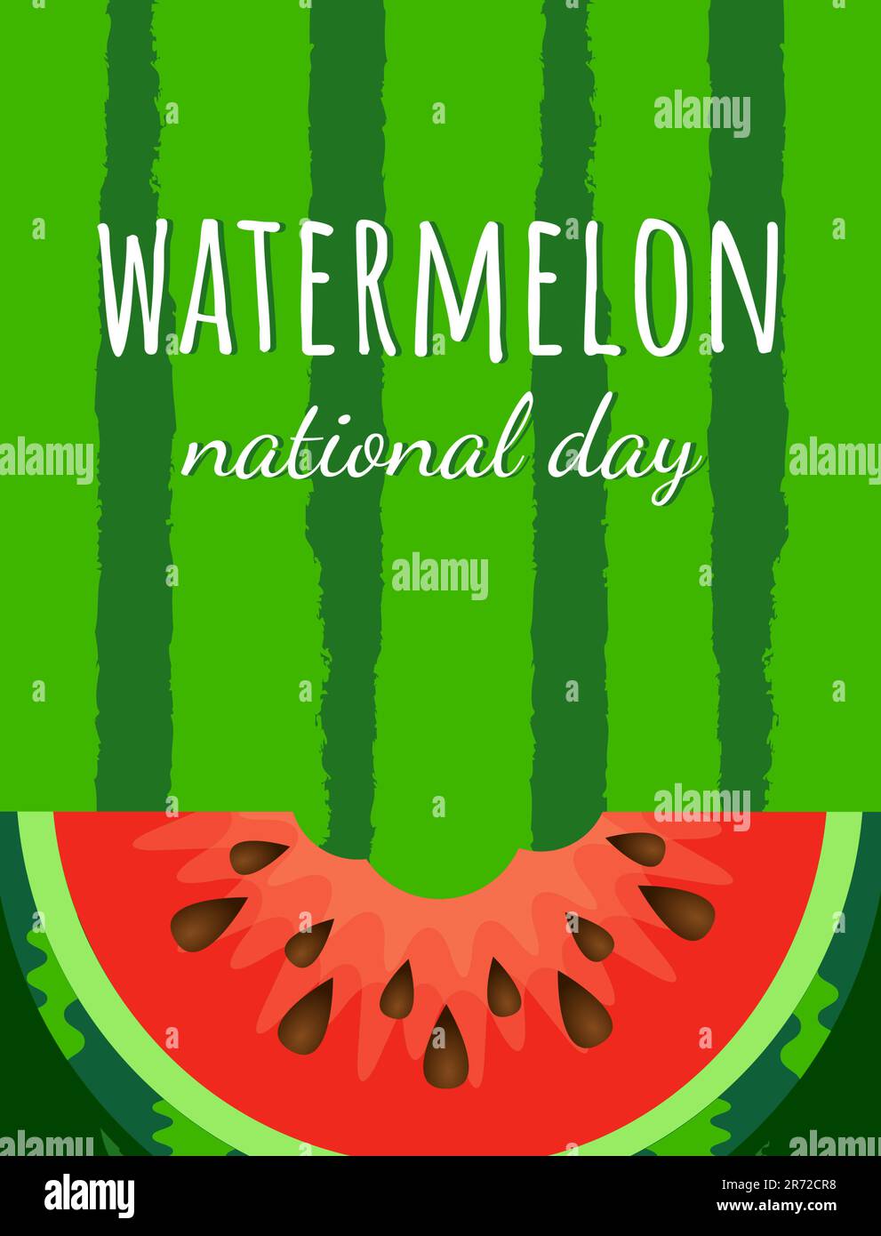 Sommerkarte mit Wassermelone. Sommerliche Wassermelone mit kalligraphischen Designelementen. Sommerposter, Vektordarstellung. Stock Vektor
