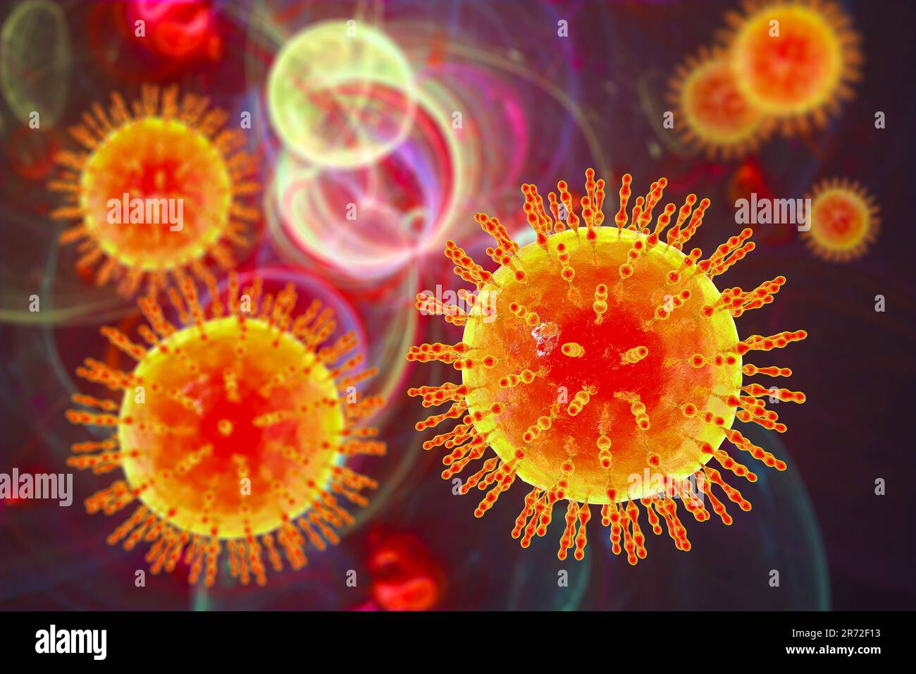 Gruppe von Viren, Computerdarstellung. Stockfoto