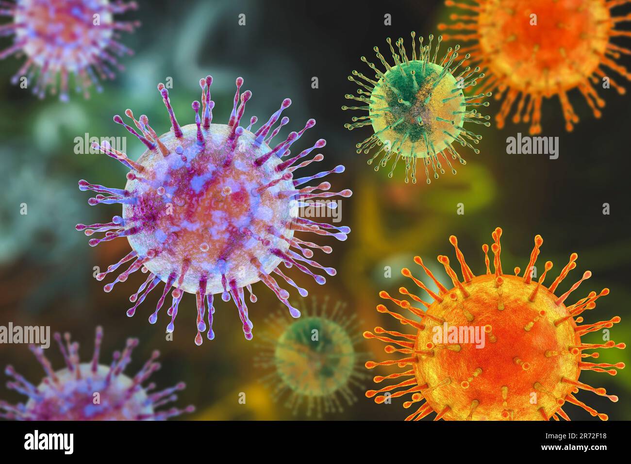 Gruppe von Viren, Computerdarstellung. Stockfoto