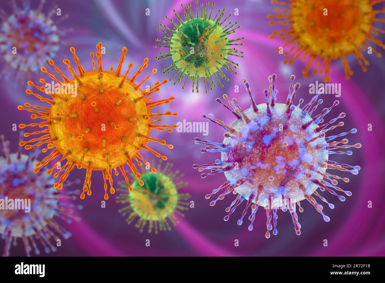 Gruppe von Viren, Computerdarstellung. Stockfoto