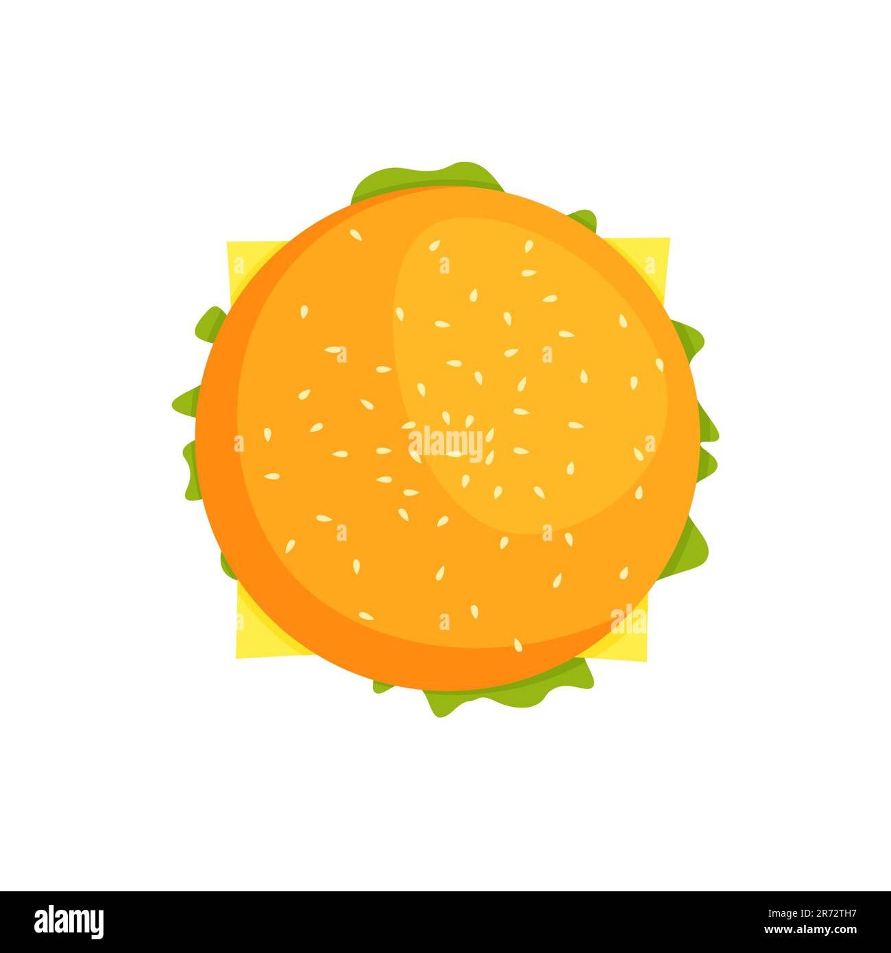 Vector-Hamburger, Draufsicht. Burger mit Käse, Tomaten, Kotelett, Salat. Fast Food oder Junkfood. Abbildung: Menüdesign isoliert auf weiß. Stock Vektor