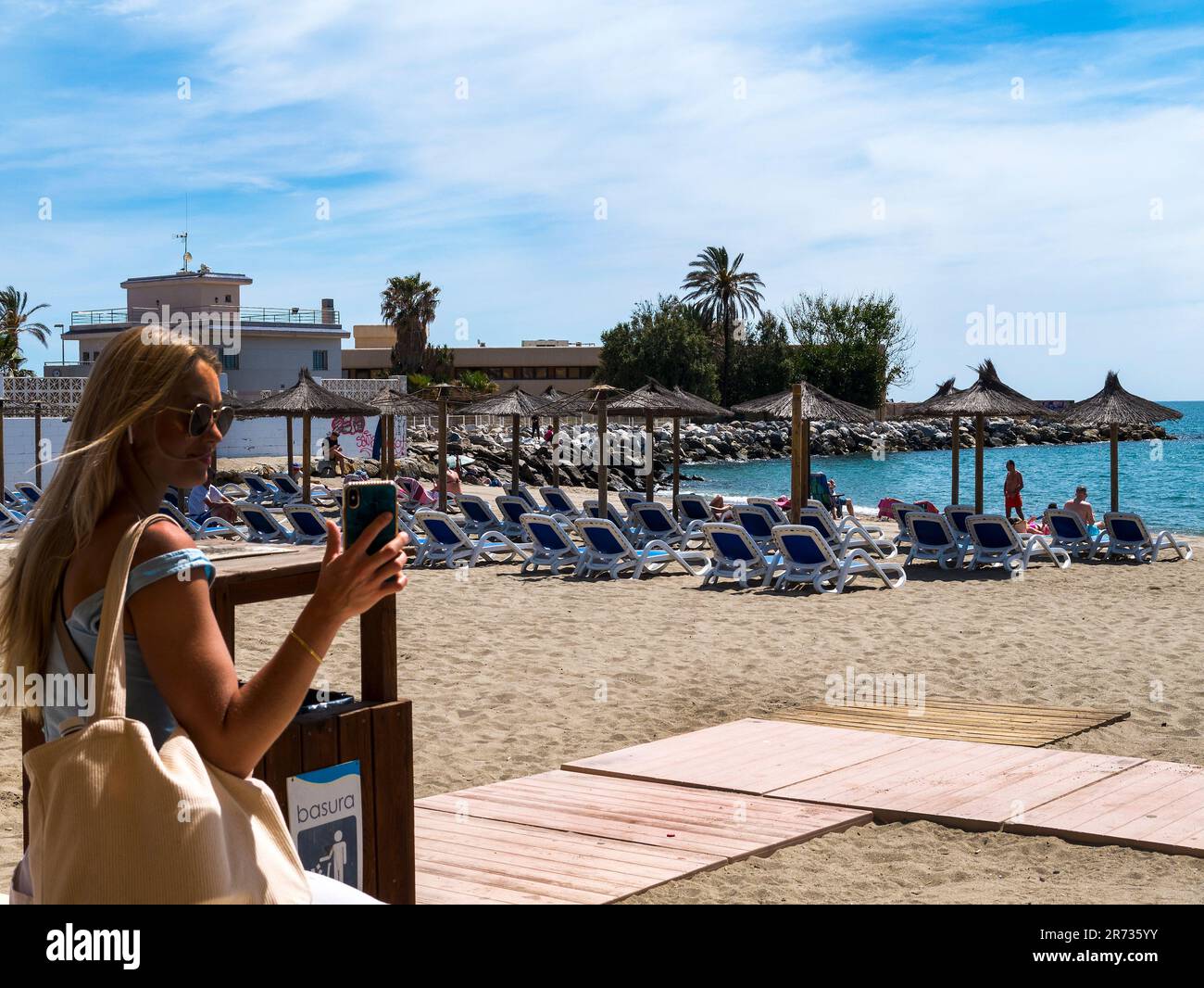 Der Strand von Fuengirola an der Costa del Sol in Spanien Stockfoto