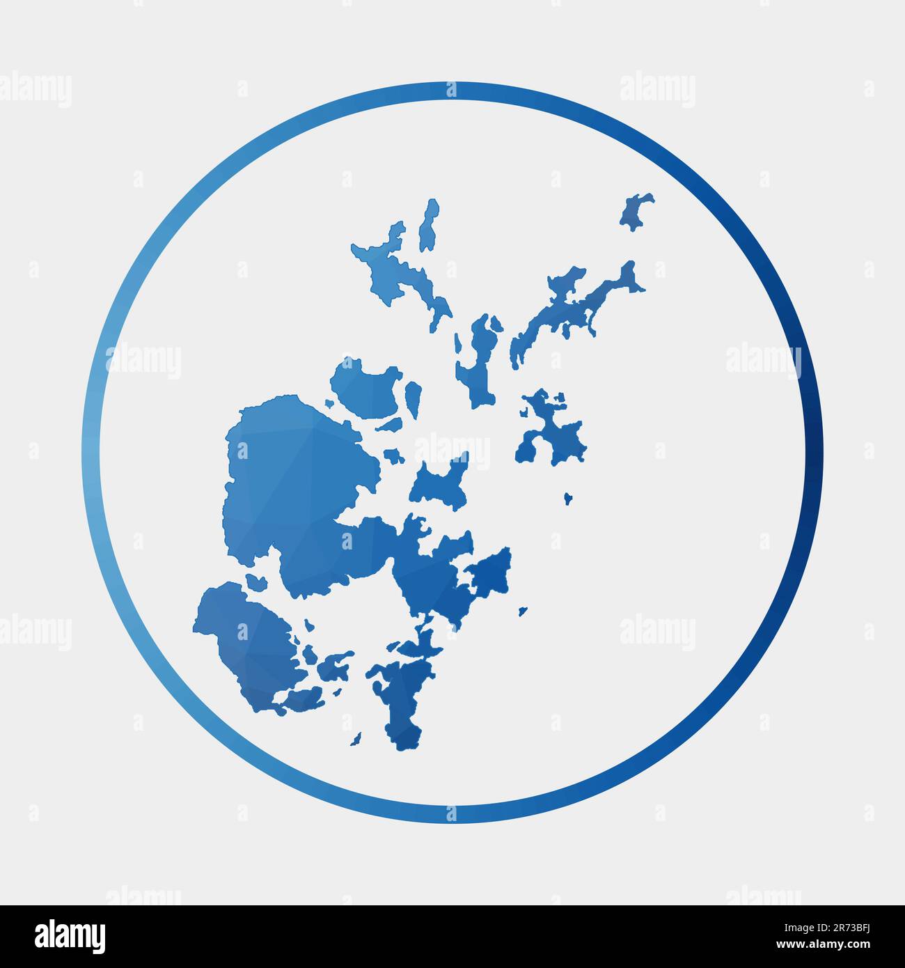 Symbol für die Orkney-Inseln. Polygonale Karte der Insel im Gradientenring. Rundes, tiefes Poly-Orkney-Inseln-Schild. Vektordarstellung. Stock Vektor