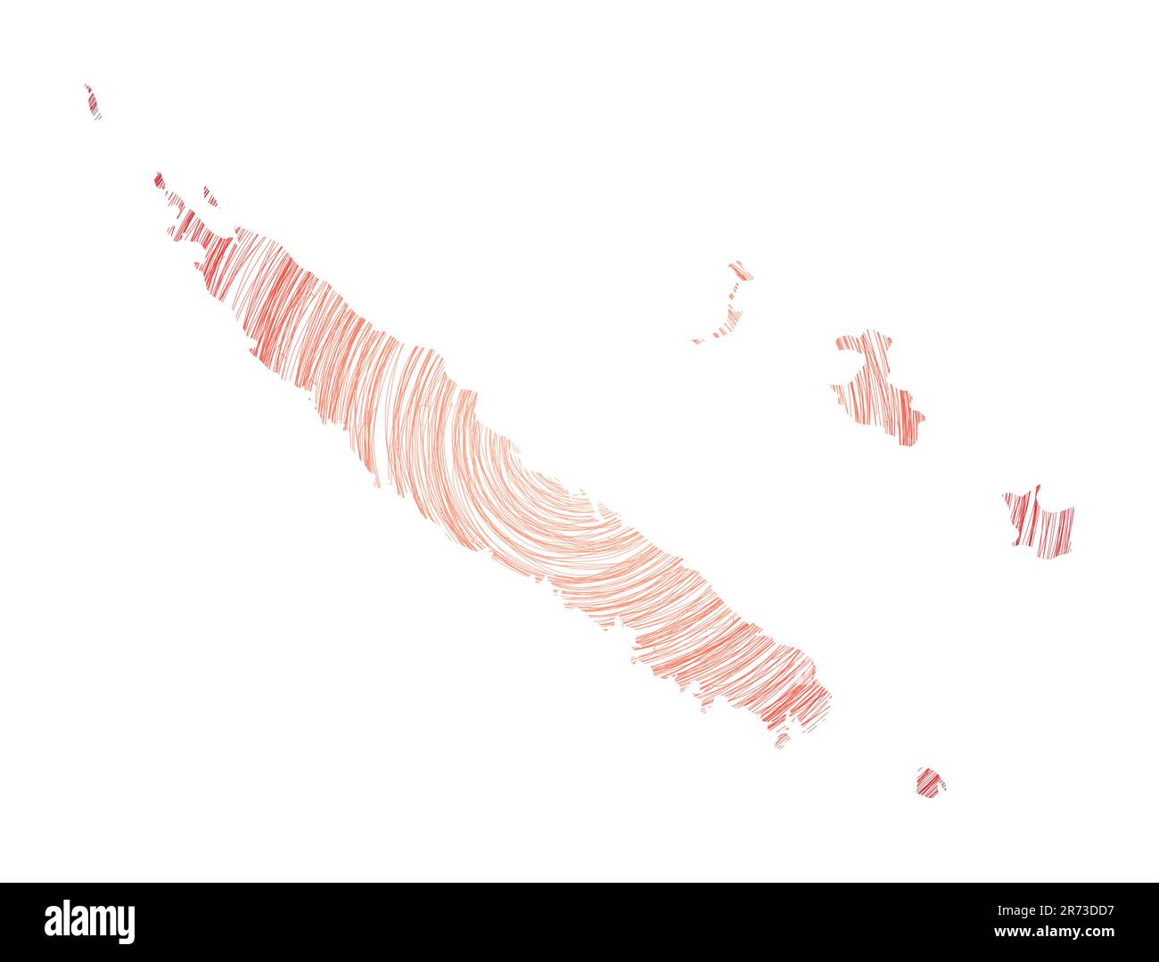 Karte von Neukaledonien gefüllt mit konzentrischen Kreisen. Skizzieren Sie Kreise in Form des Landes. Vektorabbildung. Stock Vektor