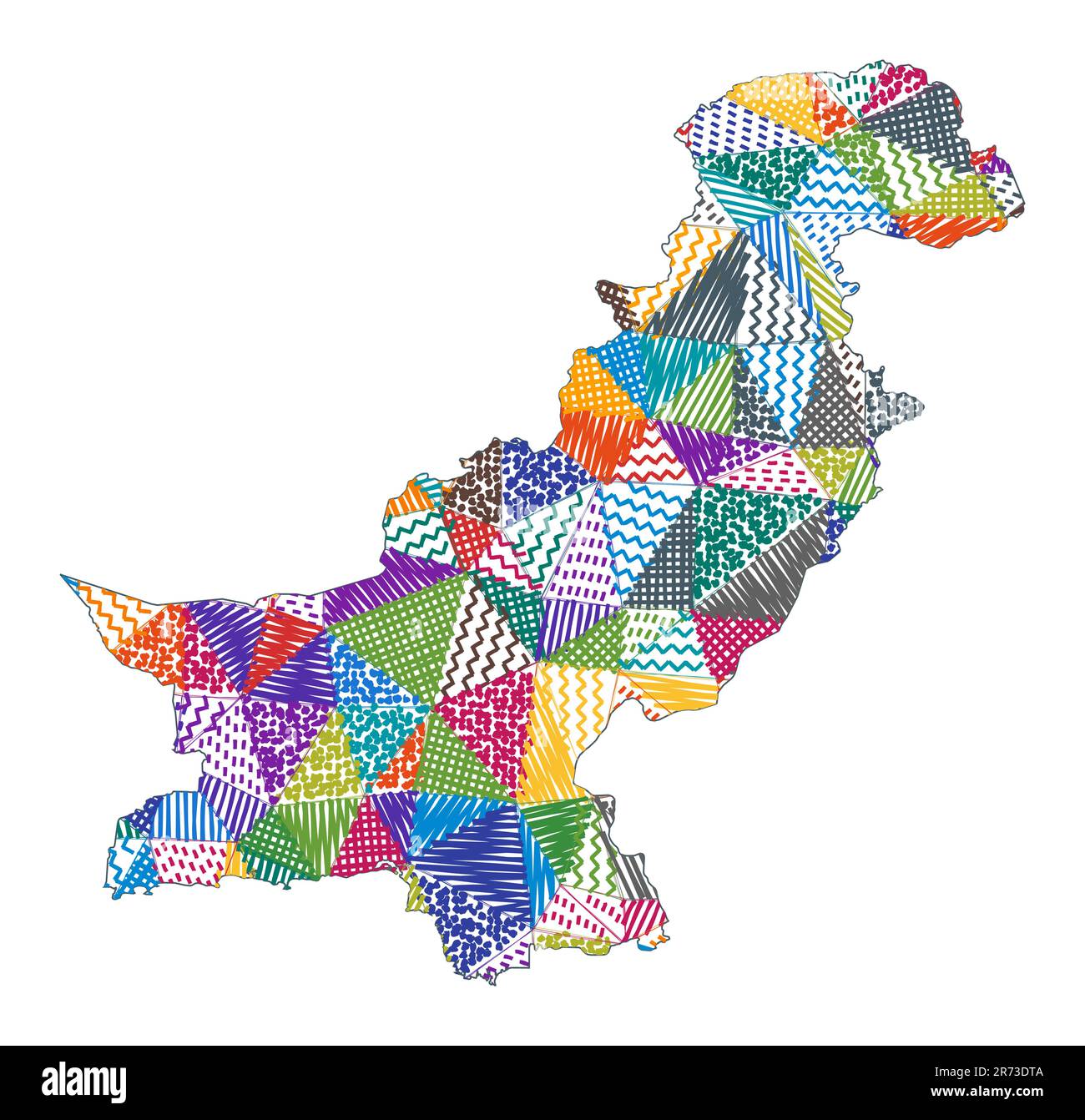 Kinderkarte von Pakistan. Handgezeichnete Polygone in Form Pakistans. Vektordarstellung. Stock Vektor